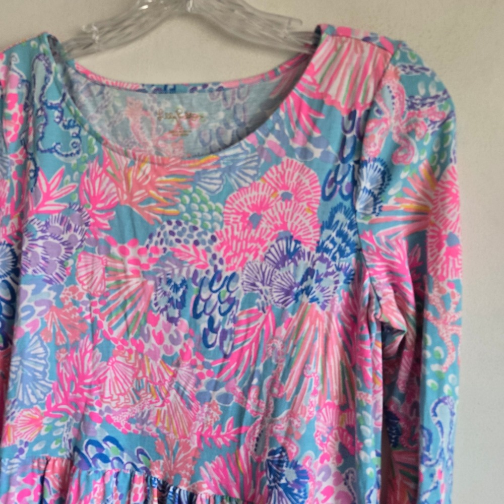 Lilly Pulitzer S Etta Tiered Dress Womens Pink Blue Coral Excellent 007949 - Picture 2 of 9